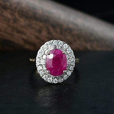Certified & Appraised AAA Montepuez Ruby, Diamond (G-H, SI) Ballerina Halo Ring in 10K Yellow Gold 4.75 ctw (Size 12.0)