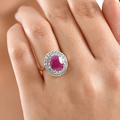 Certified & Appraised AAA Montepuez Ruby, Diamond (G-H, SI) Ballerina Halo Ring in 10K Yellow Gold 4.75 ctw (Size 12.0)