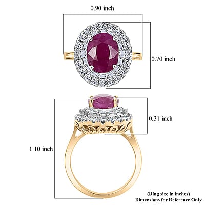 Certified & Appraised AAA Montepuez Ruby, Diamond (G-H, SI) Ballerina Halo Ring in 10K Yellow Gold 4.75 ctw (Size 12.0)