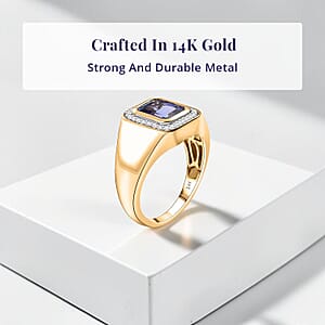  Luxoro Premium Tanzanite and I2 Diamond 2.90 ctw Crowned Titan Men's Ring in 14K Yellow Gold (Size 10.5) 7.55 Grams 