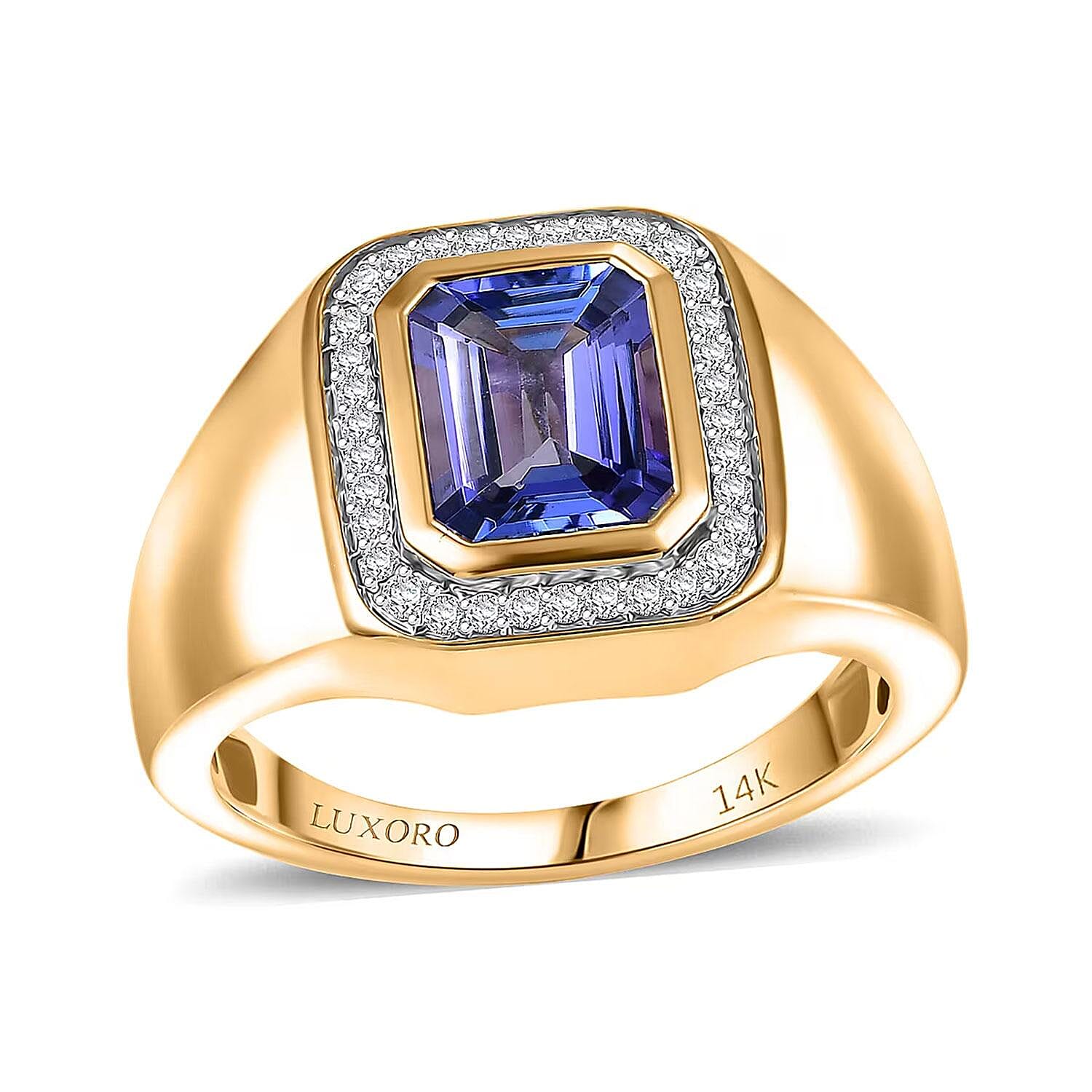 Luxoro Premium Tanzanite and I2 Diamond 2.90 ctw Crowned Titan Men's Ring in 14K Yellow Gold (Size 13.0) 7.55 Grams