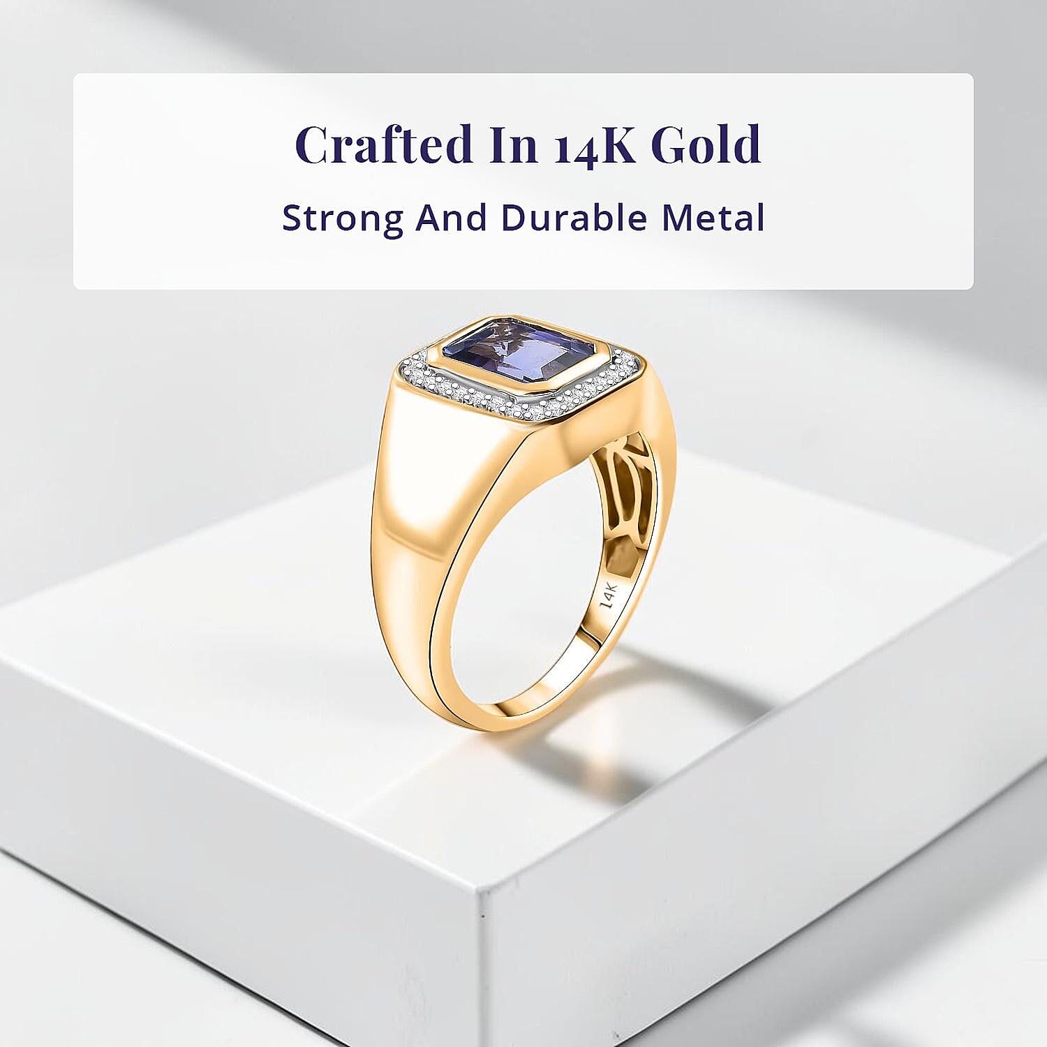 Luxoro Premium Tanzanite and I2 Diamond 2.90 ctw Crowned Titan Men's Ring in 14K Yellow Gold (Size 13.0) 7.55 Grams