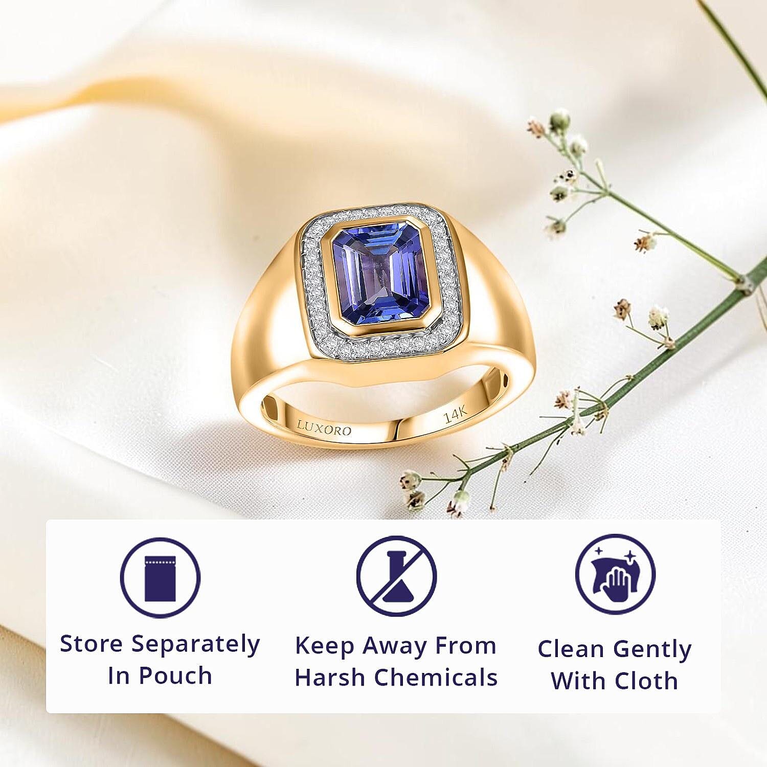 Luxoro Premium Tanzanite and I2 Diamond 2.90 ctw Crowned Titan Men's Ring in 14K Yellow Gold (Size 13.0) 7.55 Grams
