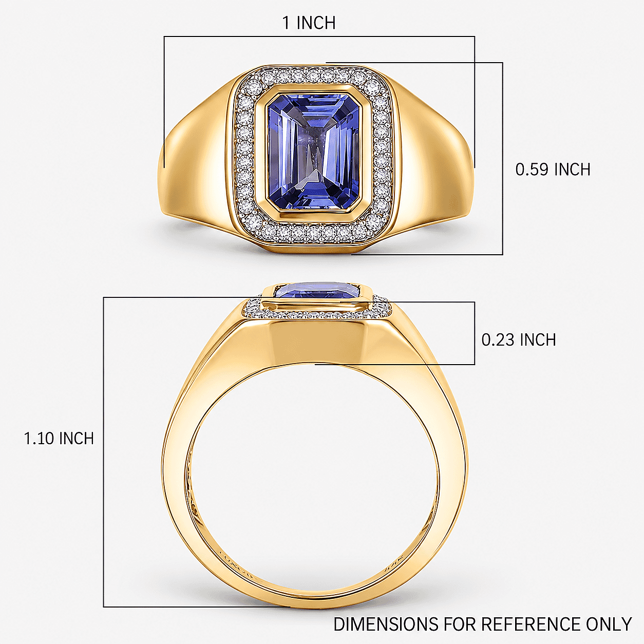 Luxoro Premium Tanzanite and I2 Diamond 2.90 ctw Crowned Titan Men's Ring in 14K Yellow Gold (Size 13.0) 7.55 Grams
