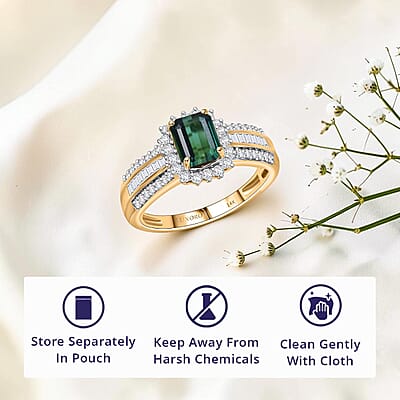 Luxoro AAAA Monte Belo Indicolite and I2 Diamond 1.80 ctw Royal Elegance Ring in 14K Yellow Gold (Size 5.0)
