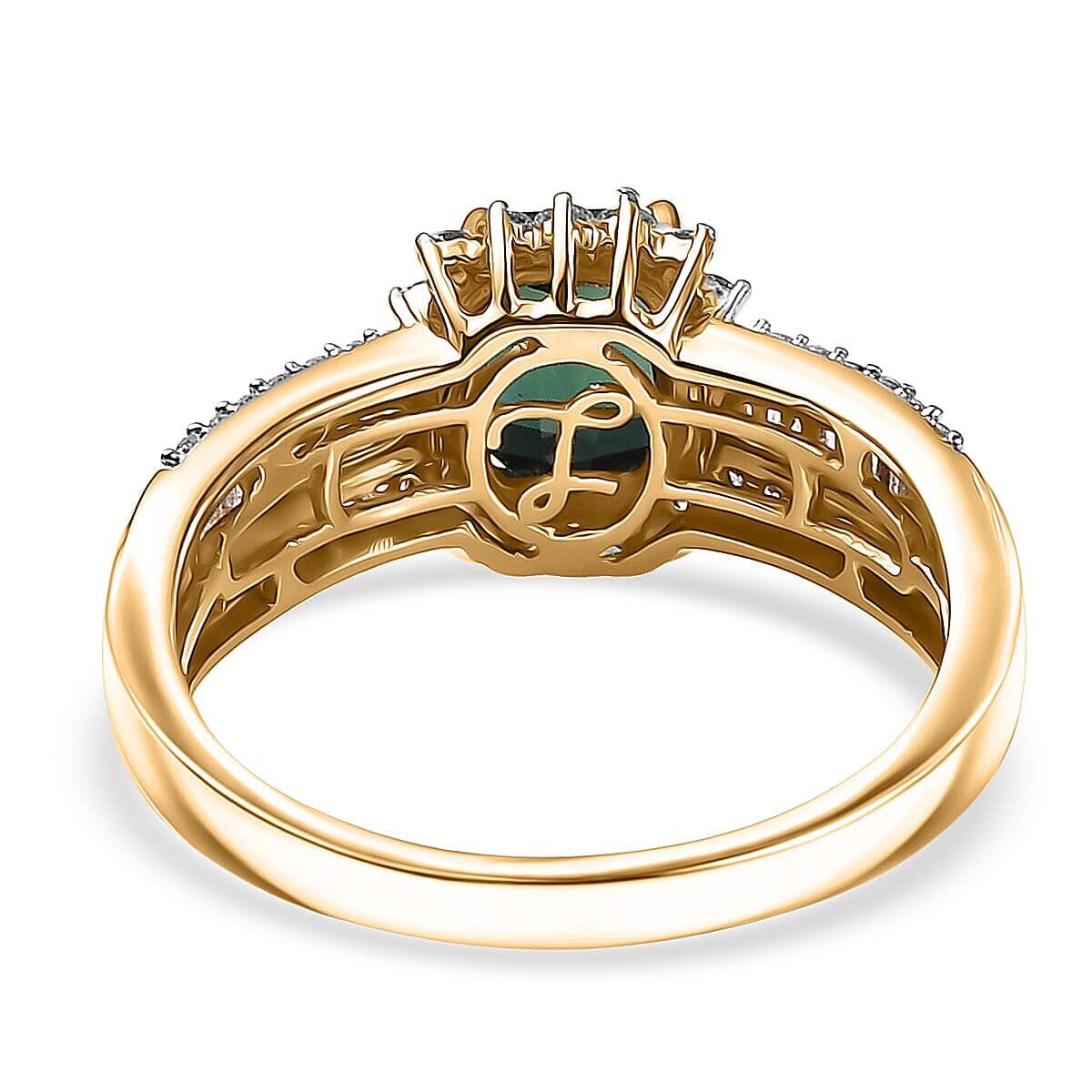 Doorbuster Luxoro AAAA Monte Belo Indicolite and I2 Diamond 1.80 ctw Royal Elegance Ring in 14K Yellow Gold (Size 5.5) image number 4