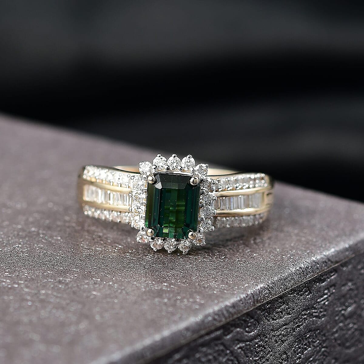 Doorbuster Luxoro AAAA Monte Belo Indicolite and I2 Diamond 1.80 ctw Royal Elegance Ring in 14K Yellow Gold (Size 8.5) image number 1