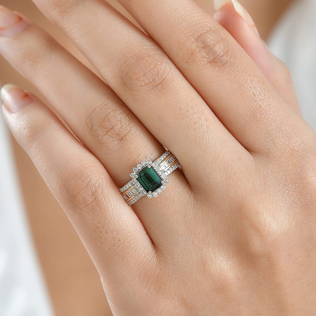 Doorbuster Luxoro AAAA Monte Belo Indicolite and I2 Diamond 1.80 ctw Royal Elegance Ring in 14K Yellow Gold (Size 8.5) image number 2