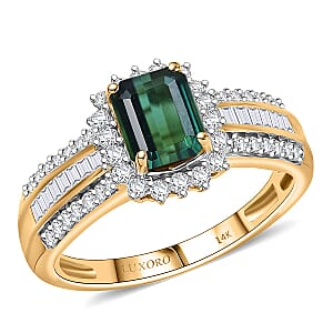 Doorbuster Luxoro AAAA Monte Belo Indicolite and I2 Diamond 1.80 ctw Royal Elegance Ring in 14K Yellow Gold (Size 10.0)