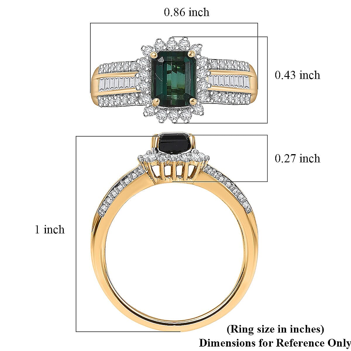 Doorbuster Luxoro AAAA Monte Belo Indicolite and I2 Diamond 1.80 ctw Royal Elegance Ring in 14K Yellow Gold (Size 10.0) image number 5
