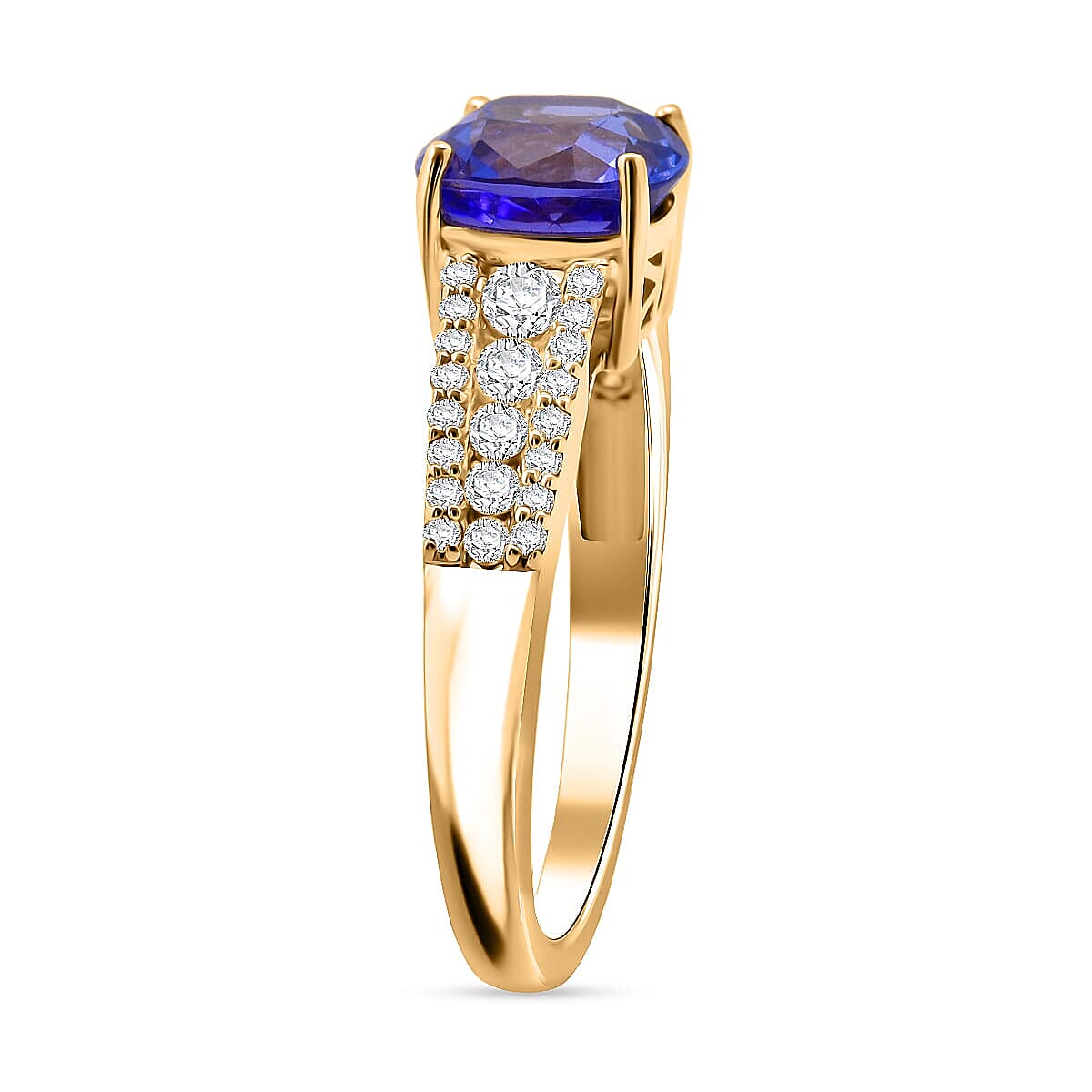 Doorbuster Premium Tanzanite and Luxuriant Lab Grown Diamond G-H SI 2.35 ctw Royal Regency Ring in 10K Yellow Gold (Size 10.0) image number 3