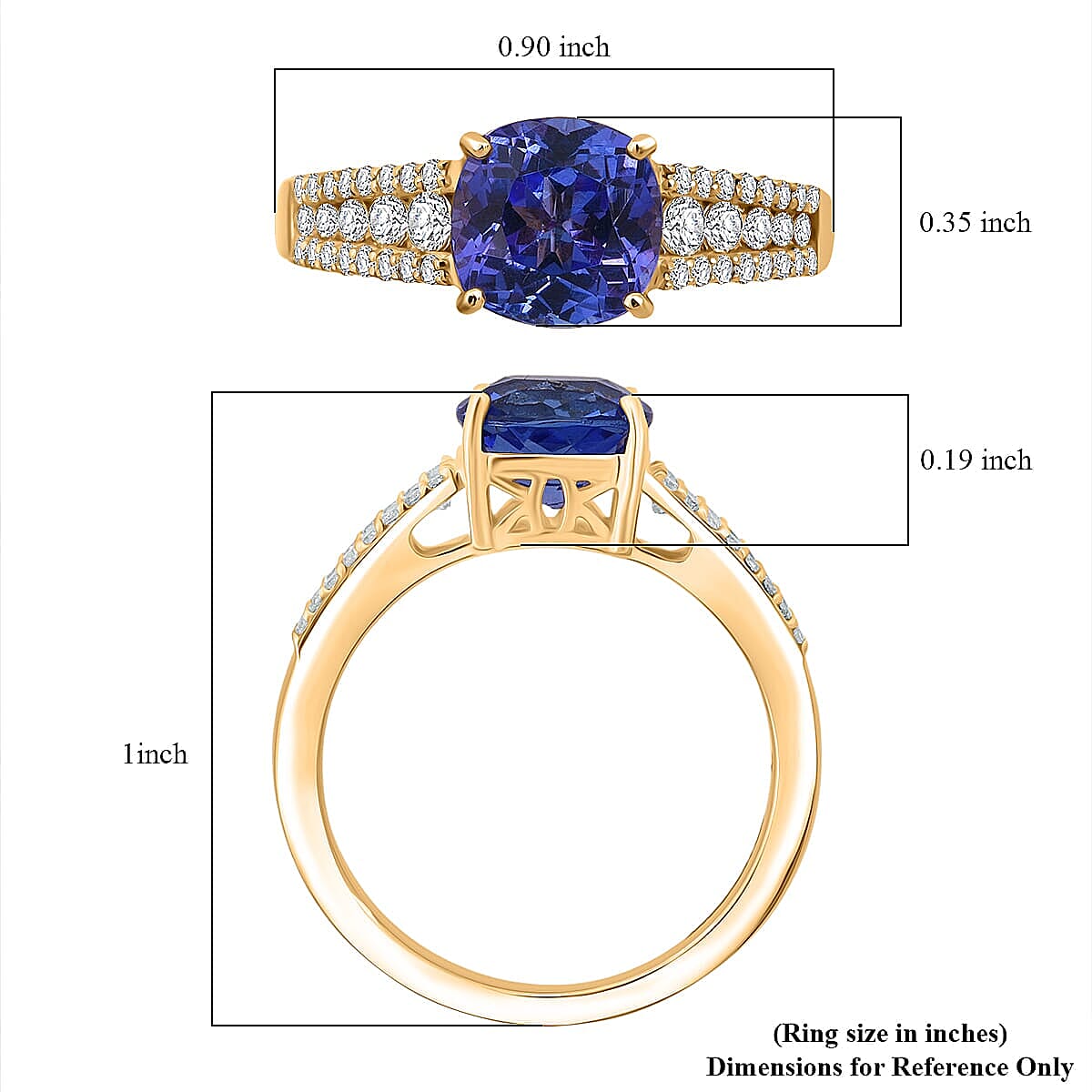 Doorbuster Premium Tanzanite and Luxuriant Lab Grown Diamond G-H SI 2.35 ctw Royal Regency Ring in 10K Yellow Gold (Size 10.0) image number 5
