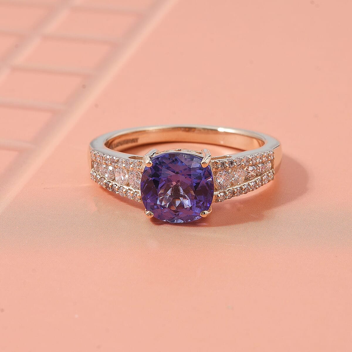 Doorbuster Premium Tanzanite and Luxuriant Lab Grown Diamond G-H SI 2.35 ctw Royal Regency Ring in 10K Yellow Gold (Size 10.5) image number 1