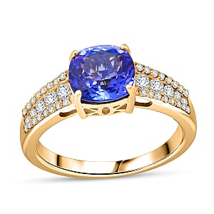 Doorbuster Premium Tanzanite and Luxuriant Lab Grown Diamond G-H SI 2.35 ctw Royal Regency Ring in 10K Yellow Gold (Size 11.0)