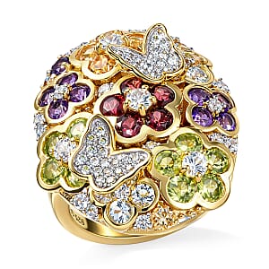 GP Italian Garden Collection Multi Gemstone 5.25 ctw Ring in 18K Vermeil Yellow Gold Over Sterling Silver (Size 7.0)
