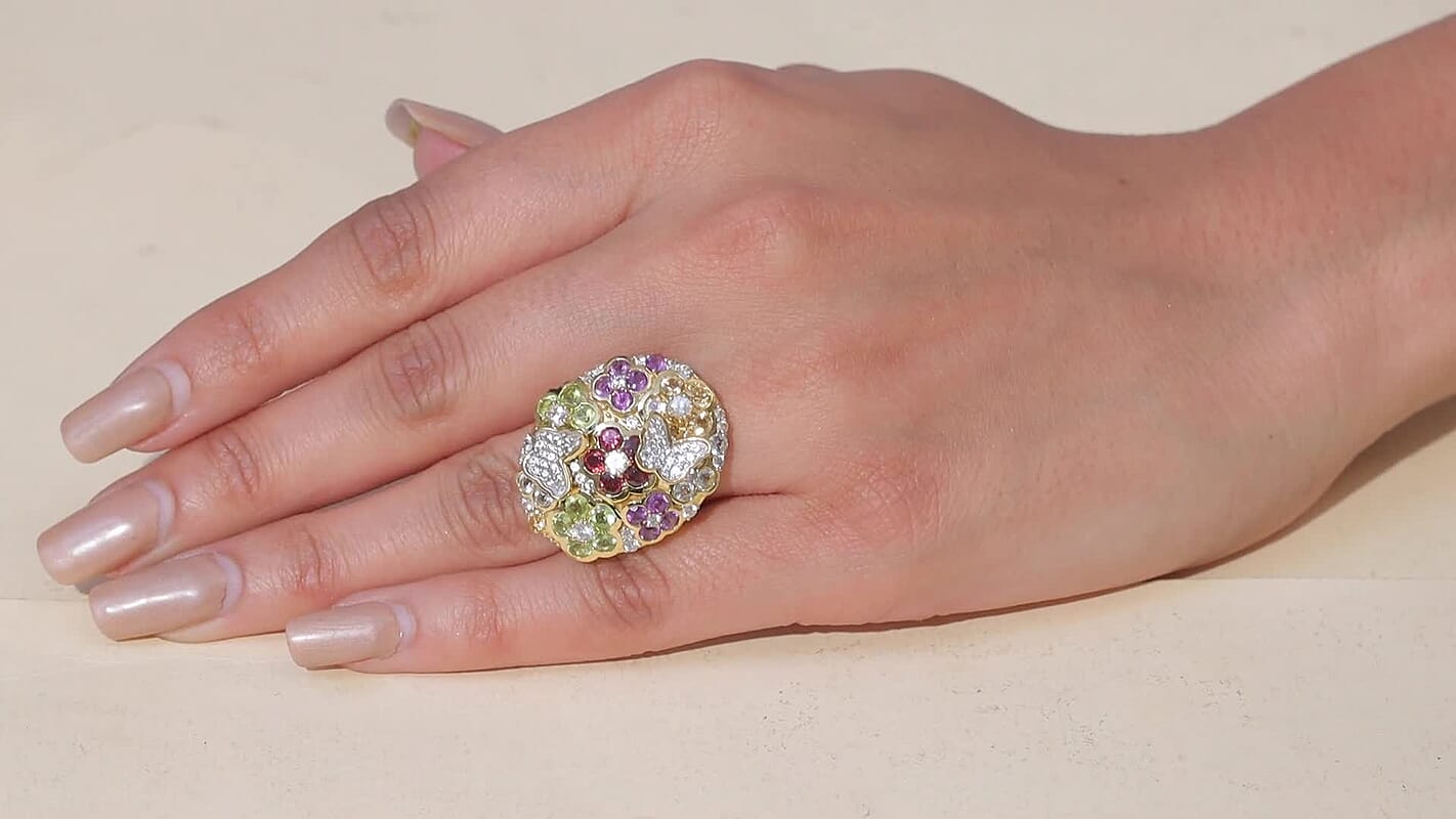 GP Multi Gemstone Butterfly Garden Ring in Sterling Silver