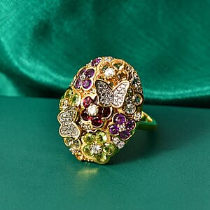 GP Italian Garden Collection Multi Gemstone 5.25 ctw Ring in 18K Vermeil Yellow Gold Over Sterling Silver (Size 7.0)