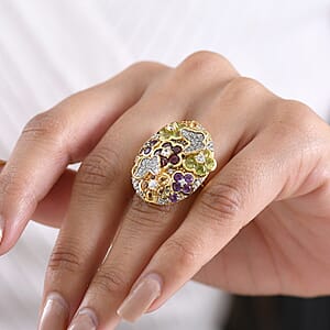 GP Italian Garden Collection Multi Gemstone 5.25 ctw Ring in 18K Vermeil Yellow Gold Over Sterling Silver (Size 7.0)