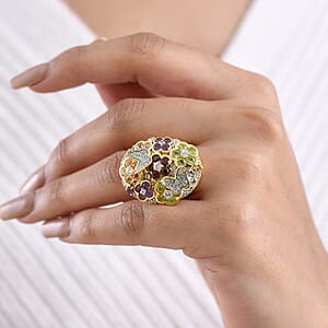 GP Italian Garden Collection Multi Gemstone 5.25 ctw Ring in 18K Vermeil Yellow Gold Over Sterling Silver (Size 7.0)