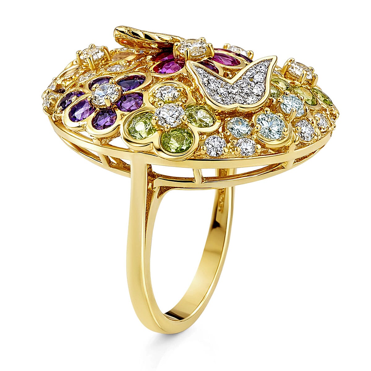 GP Italian Garden Collection Multi Gemstone 5.25 ctw Ring in 18K Vermeil Yellow Gold Over Sterling Silver (Size 7.0) image number 4