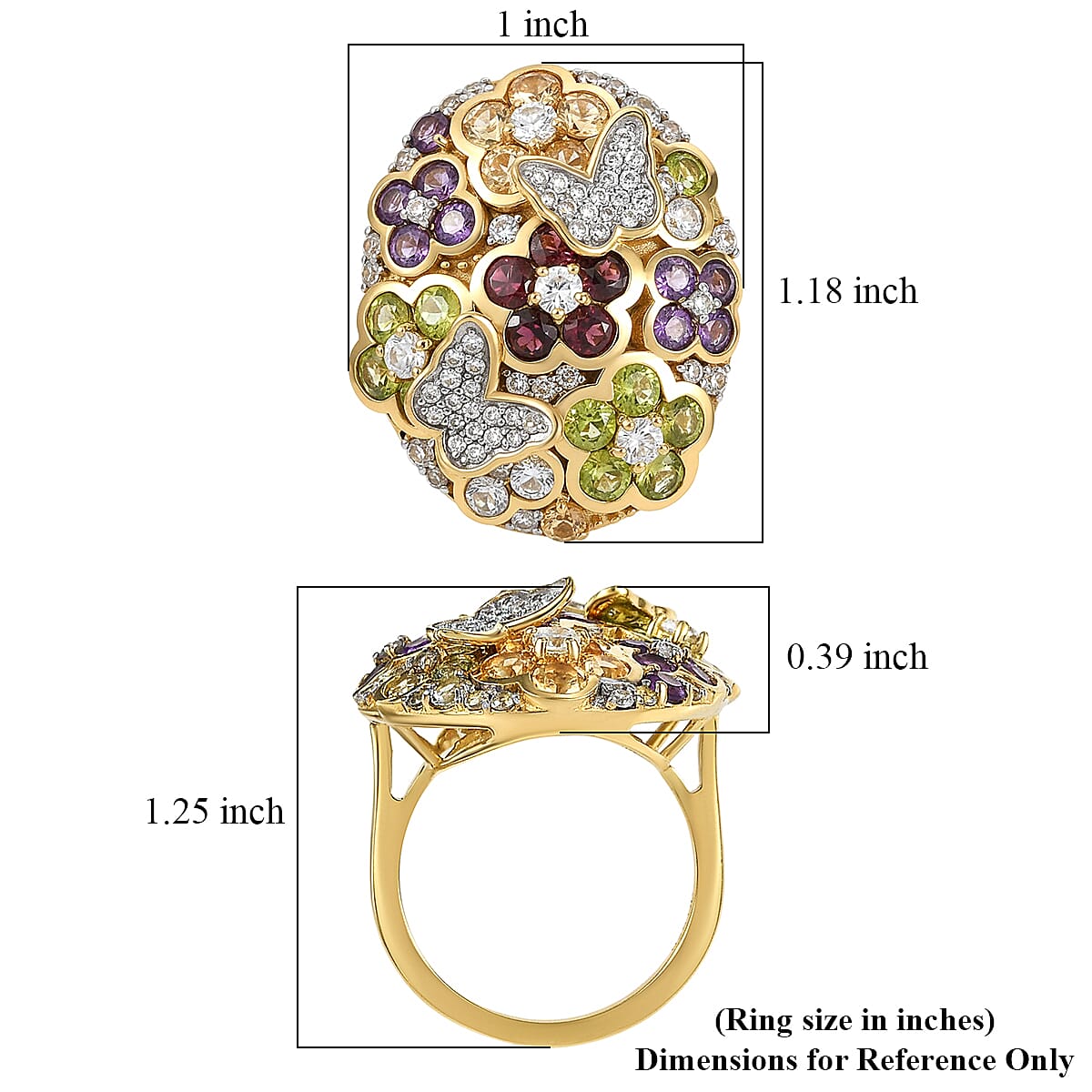 GP Italian Garden Collection Multi Gemstone 5.25 ctw Ring in 18K Vermeil Yellow Gold Over Sterling Silver (Size 7.0) image number 6