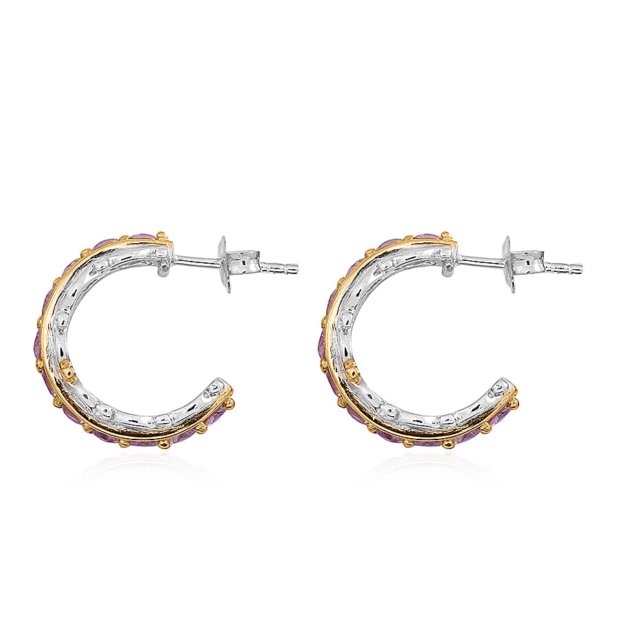 Madagascar Pink Sapphire 3.30 ctw Half Hoop Earrings in 14K YG and Platinum Over Sterling Silver