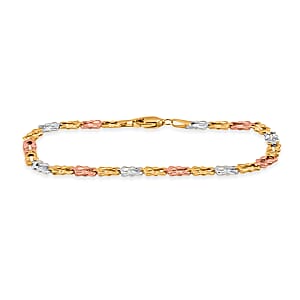 Designer Link Bracelet in 10K Tri-color Gold (7.25 In) 2.87 Grams