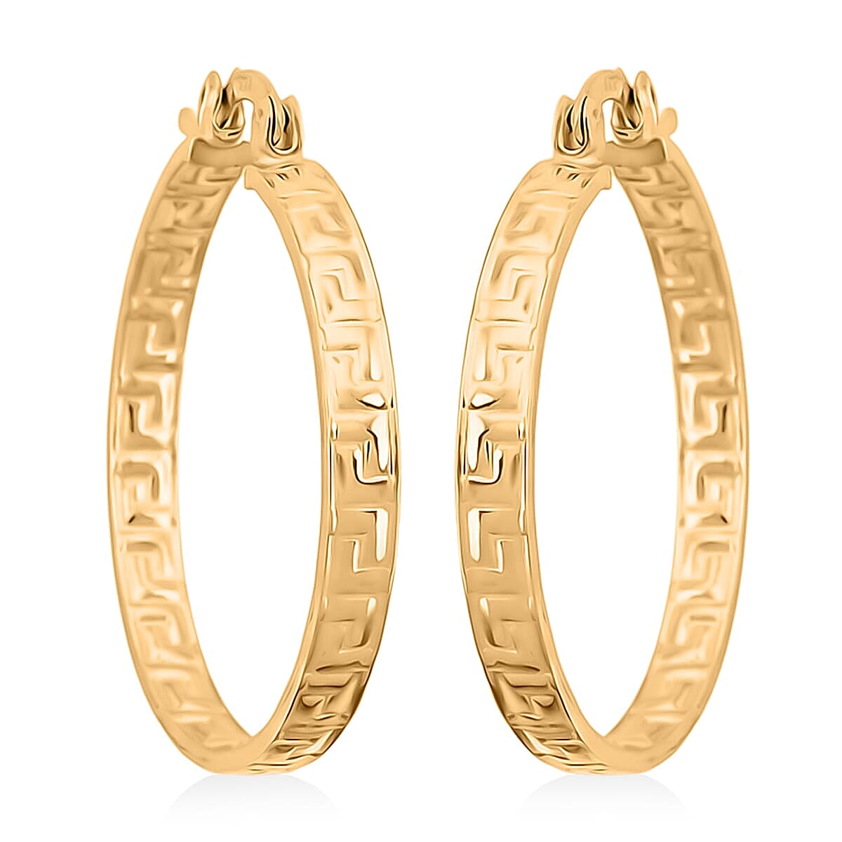 10K Yellow Gold Greek Key Hoop Earrings 3.32 Grams