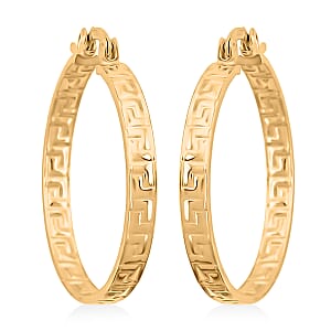 10K Yellow Gold Greek Key Hoop Earrings 3.32 Grams