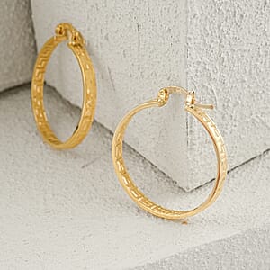 10K Yellow Gold Greek Key Hoop Earrings 3.32 Grams