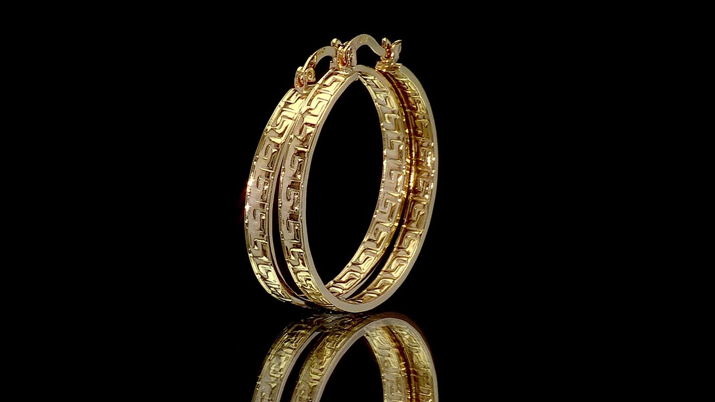 10K Yellow Gold Greek Key Hoop Earrings 3.32 Grams