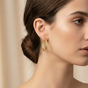 10K Yellow Gold Greek Key Hoop Earrings 3.32 Grams