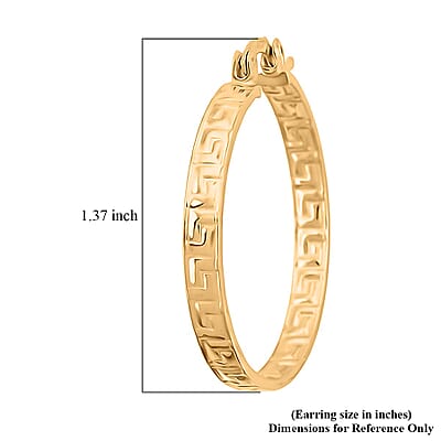 10K Yellow Gold Greek Key Hoop Earrings 3.32 Grams