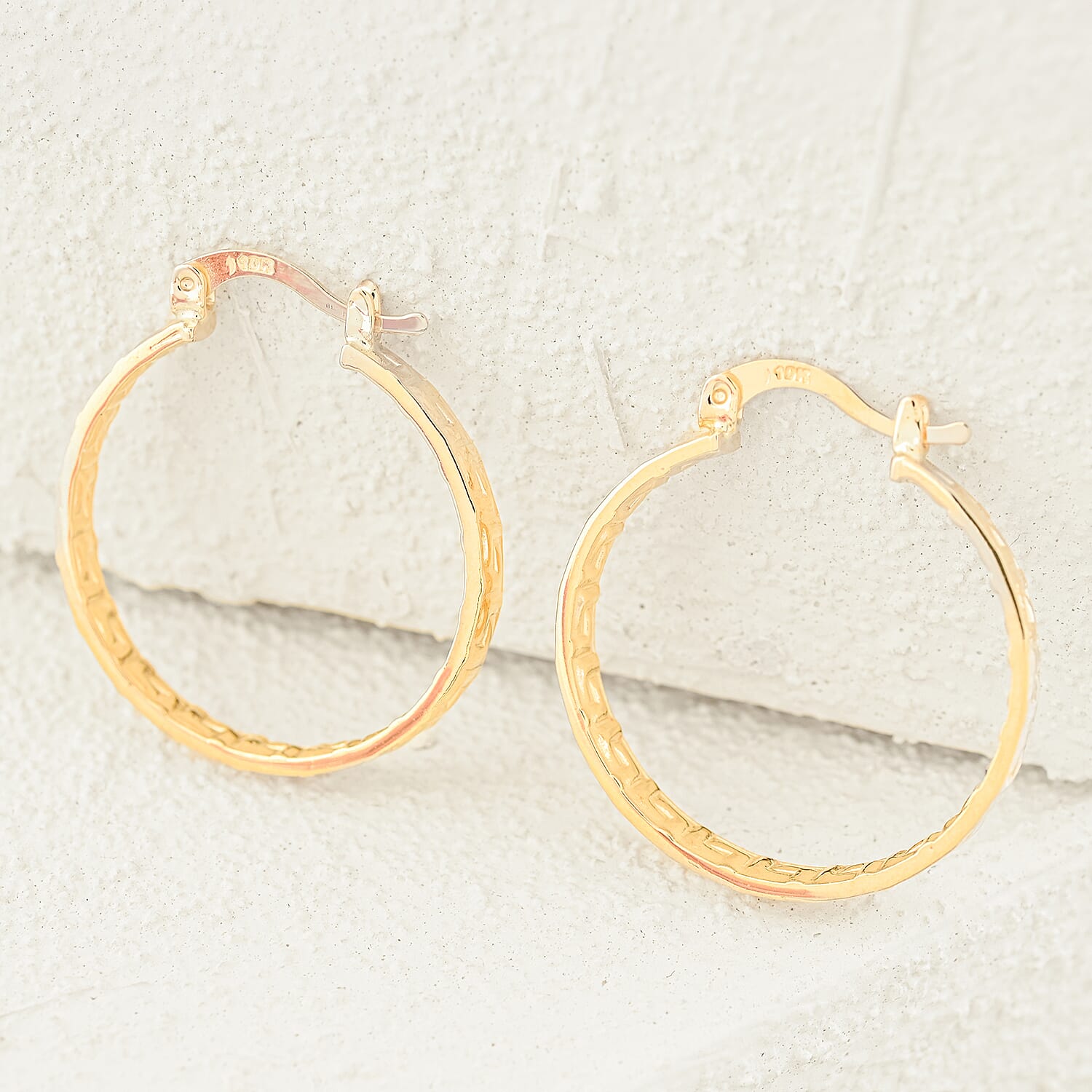 Small Greek Key Hoop Earrings in 10K Yellow Gold 2.35 Grams