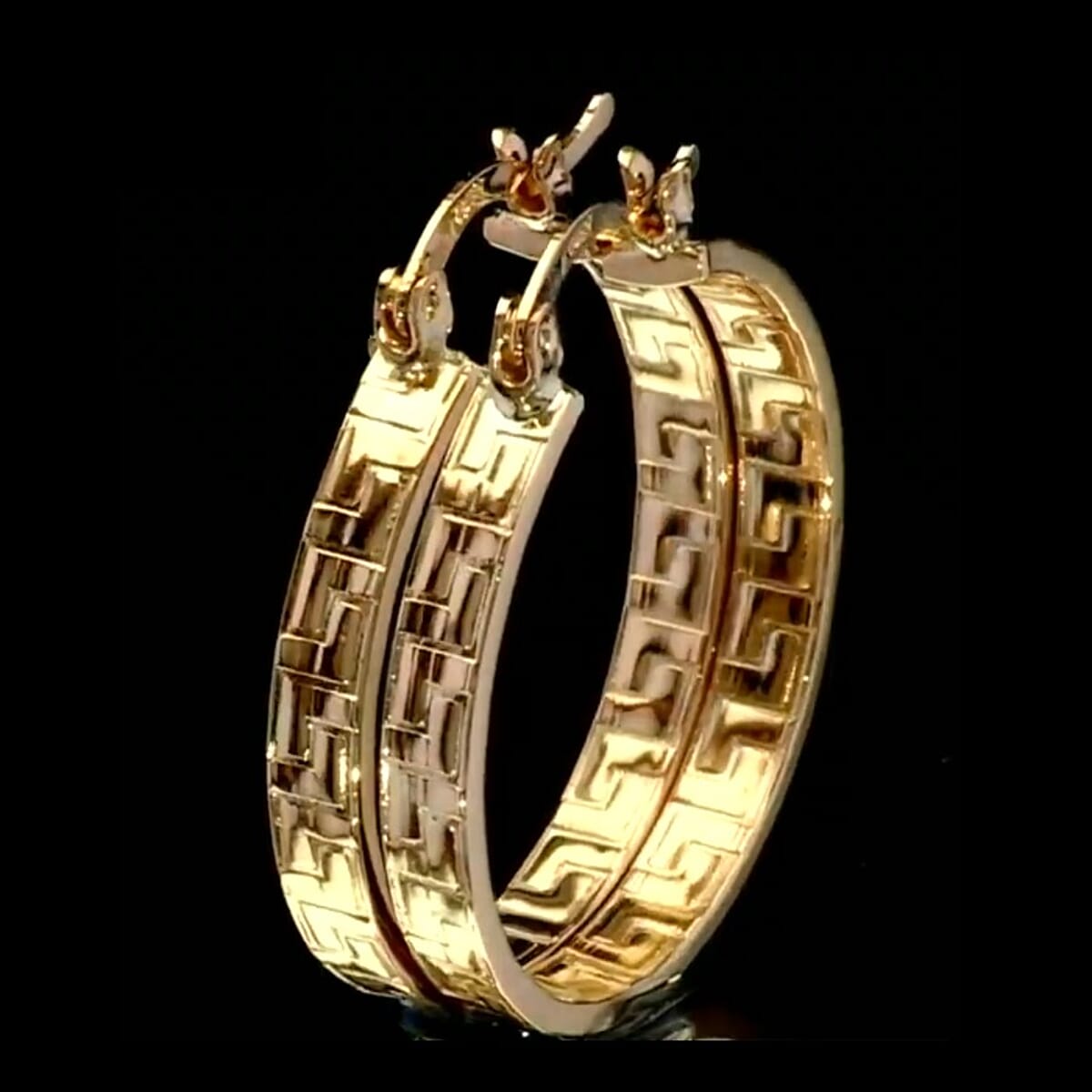 Small Greek Key Hoop Earrings in 10K Yellow Gold 2.35 Grams image number 1