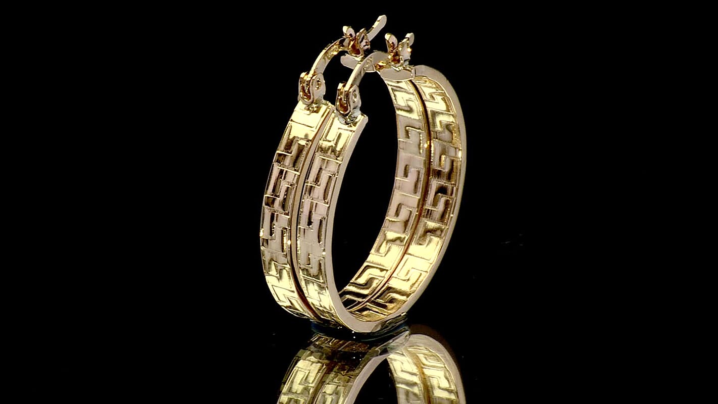 Small Greek Key Hoop Earrings in 10K Yellow Gold 2.35 Grams