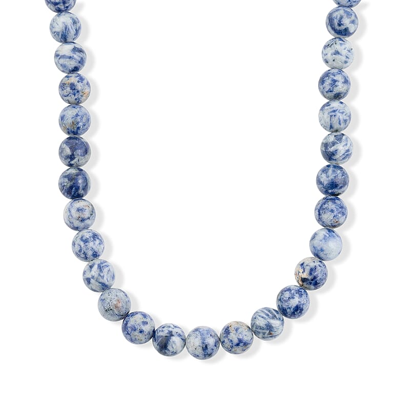 Blue Point Jasper Beaded Necklace in Sterling Silver 288.70 ctw (18 Inches)