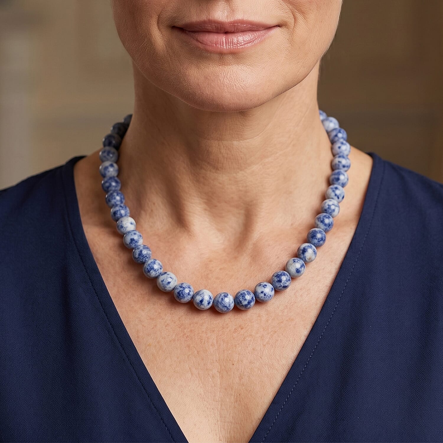 Blue Point Jasper Beaded Necklace in Sterling Silver 288.70 ctw (18 Inches)