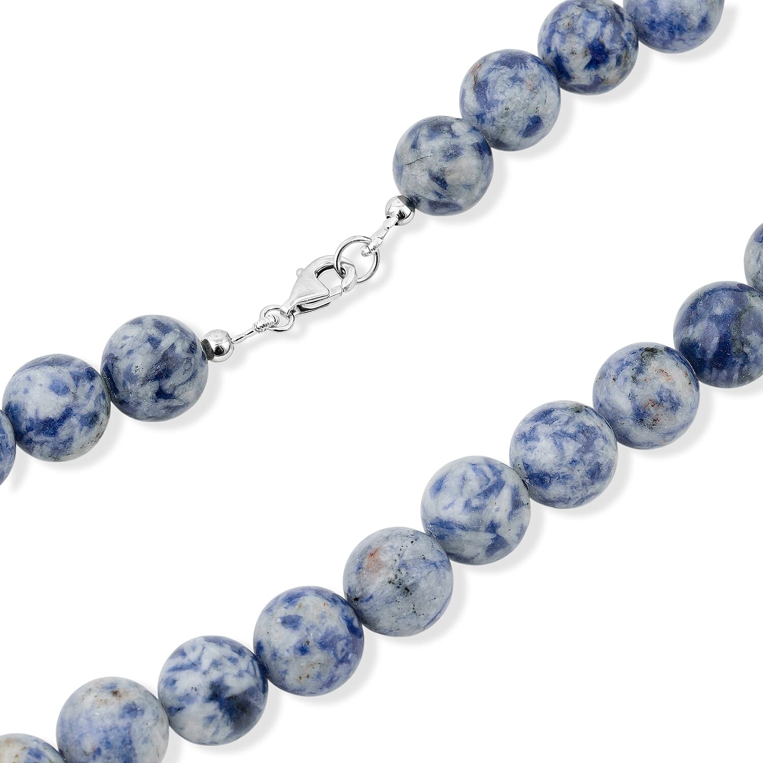 Blue Point Jasper Beaded Necklace in Sterling Silver 288.70 ctw (18 Inches)