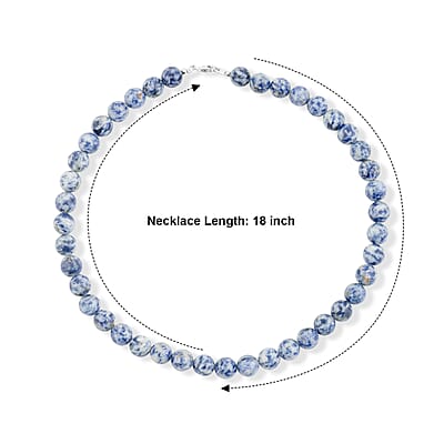 Blue Point Jasper Beaded Necklace in Sterling Silver 288.70 ctw (18 Inches)