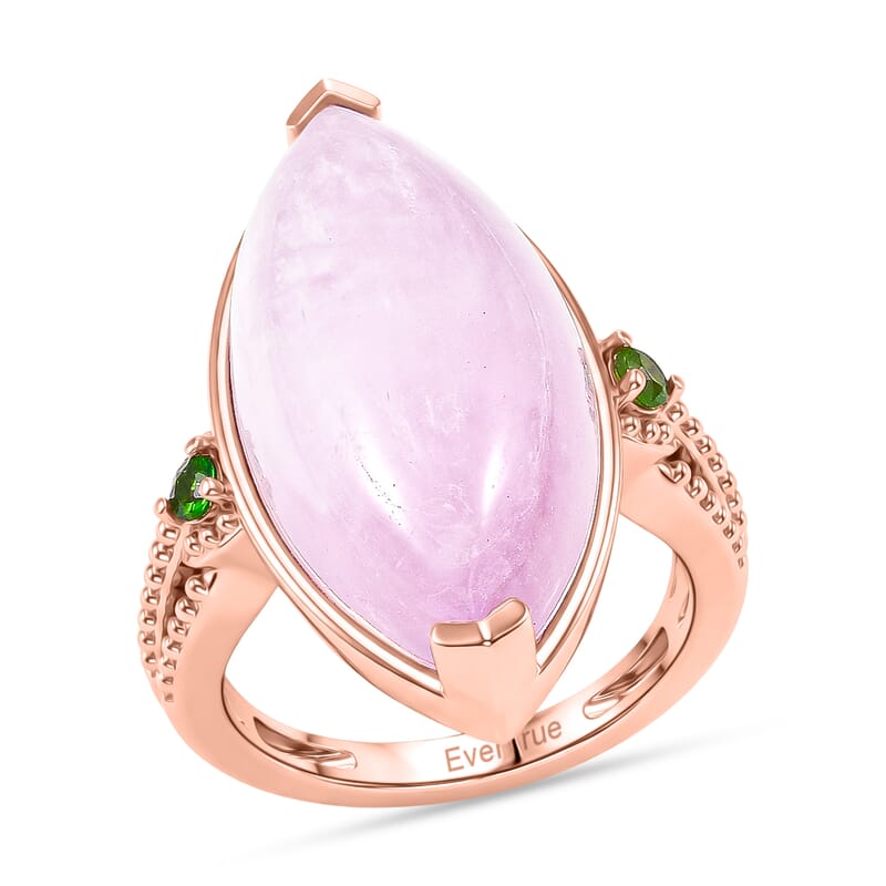 EverTrue Kunzite and Chrome Diopside 17.00 ctw Royal Spear Ring in 18K RG Plated (Size 10.0)