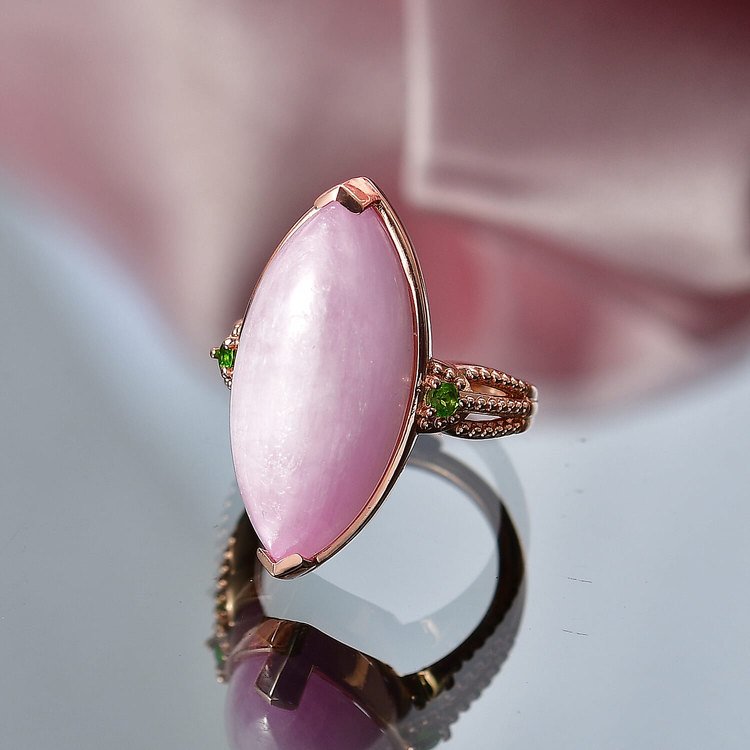 EverTrue Kunzite and Chrome Diopside 17.00 ctw Royal Spear Ring in 18K RG Plated (Size 10.0)