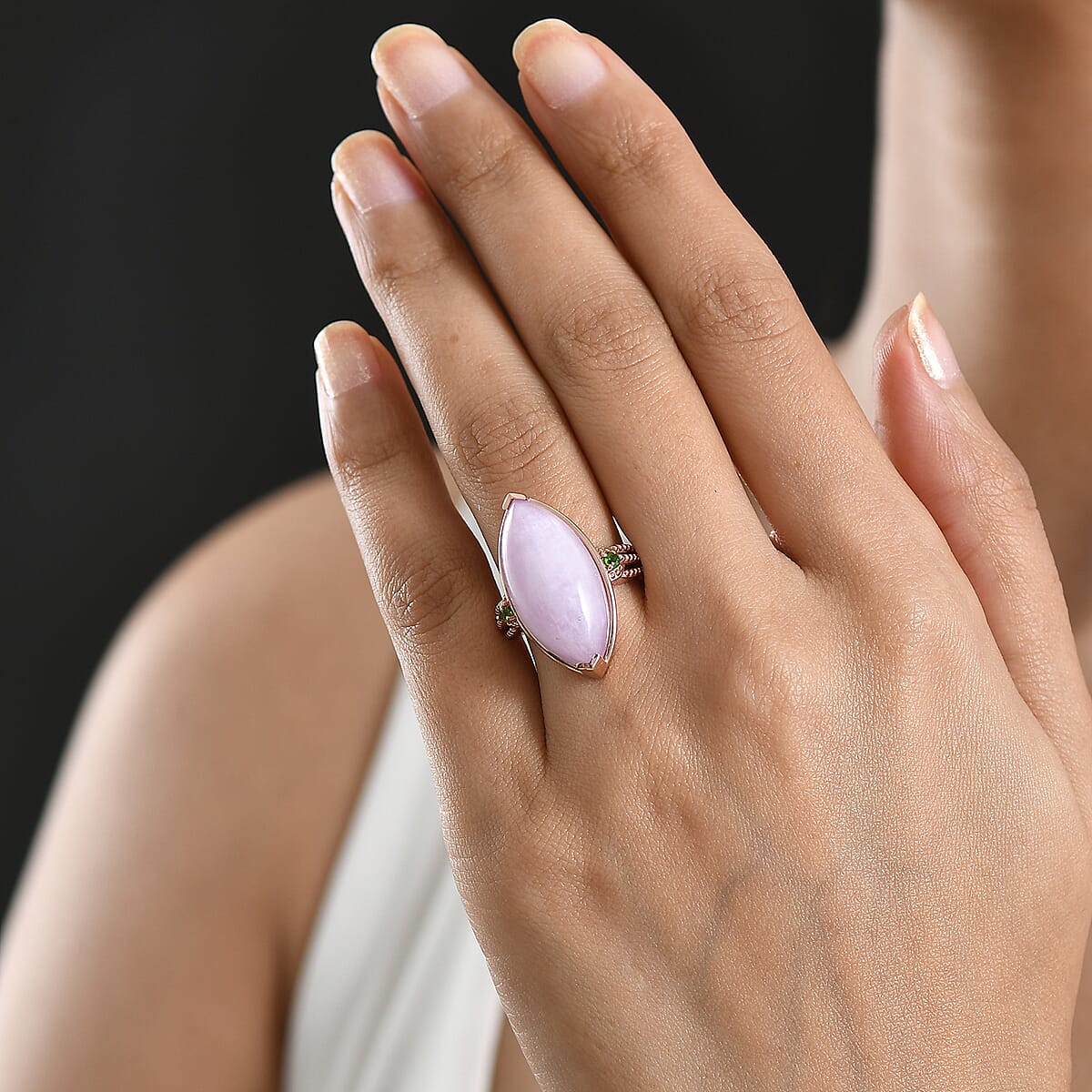 EverTrue Kunzite, Chrome Diopside Ring in 18K RG Plated (Size 10.0) 17.00 ctw image number 2