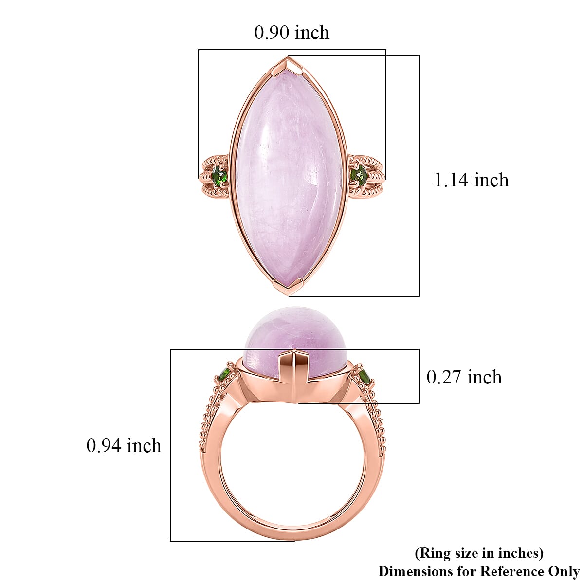 EverTrue Kunzite and Chrome Diopside 17.00 ctw Royal Spear Ring in 18K RG Plated (Size 10.0)