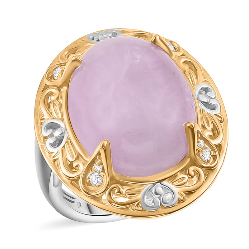 EverTrue Kunzite and White Zircon 12.15 ctw Regal Baroque Bloom Ring in 18K YG Plated and Platinum Bond (Size 10.0)