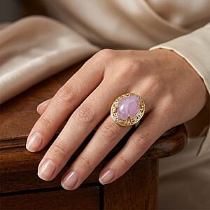 EverTrue Kunzite and White Zircon 12.15 ctw Ring in 18K YG Plated and Platinum Bond (Size 9.0)