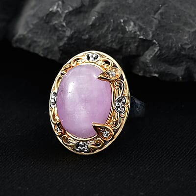 EverTrue Kunzite and White Zircon 12.15 ctw Regal Baroque Bloom Ring in 18K YG Plated and Platinum Bond (Size 11.0)