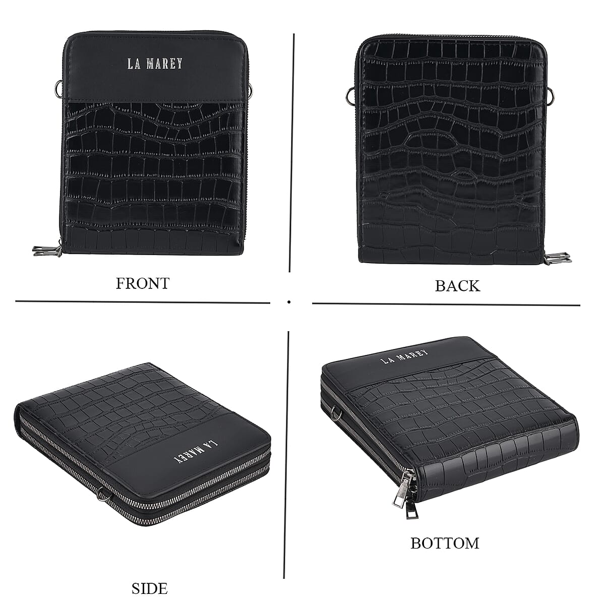 La Marey Black Faux Leather Linear Texture Phonebag with Shoulder Strap image number 1