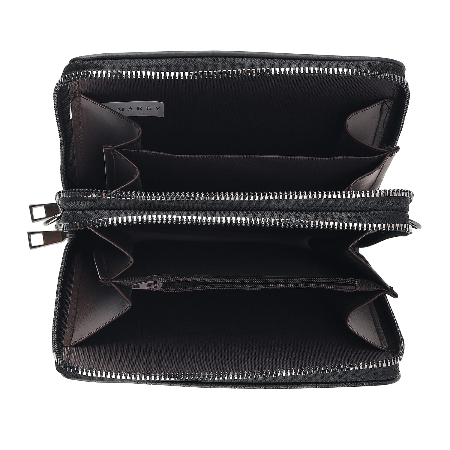 La Marey Black Faux Leather Linear Texture Phonebag with Shoulder Strap