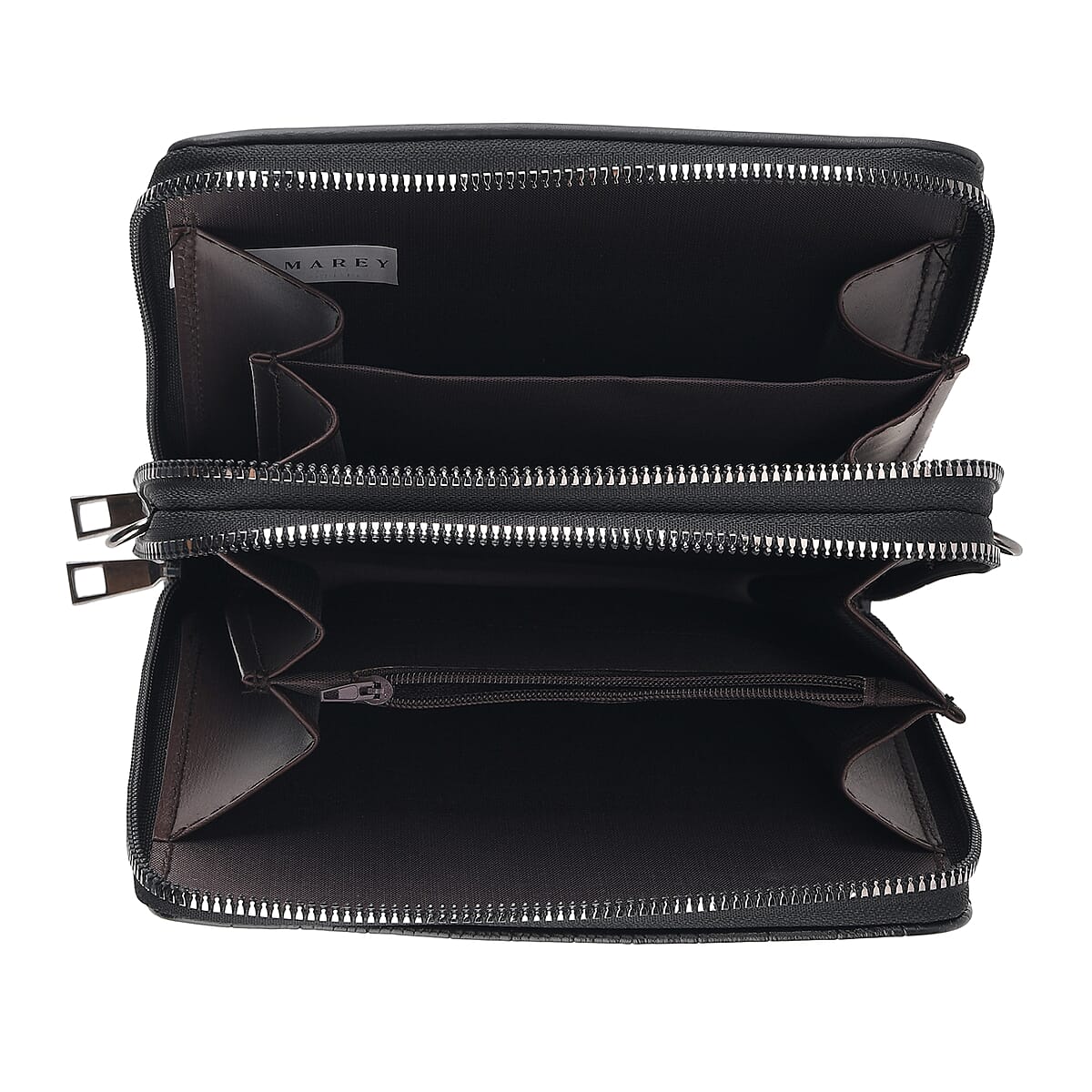 La Marey Black Faux Leather Linear Texture Phonebag with Shoulder Strap image number 2